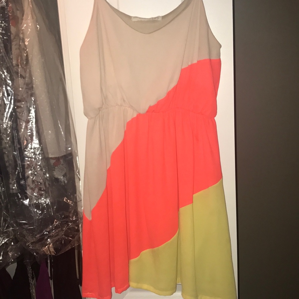 Neon and Tan Flowy Dress